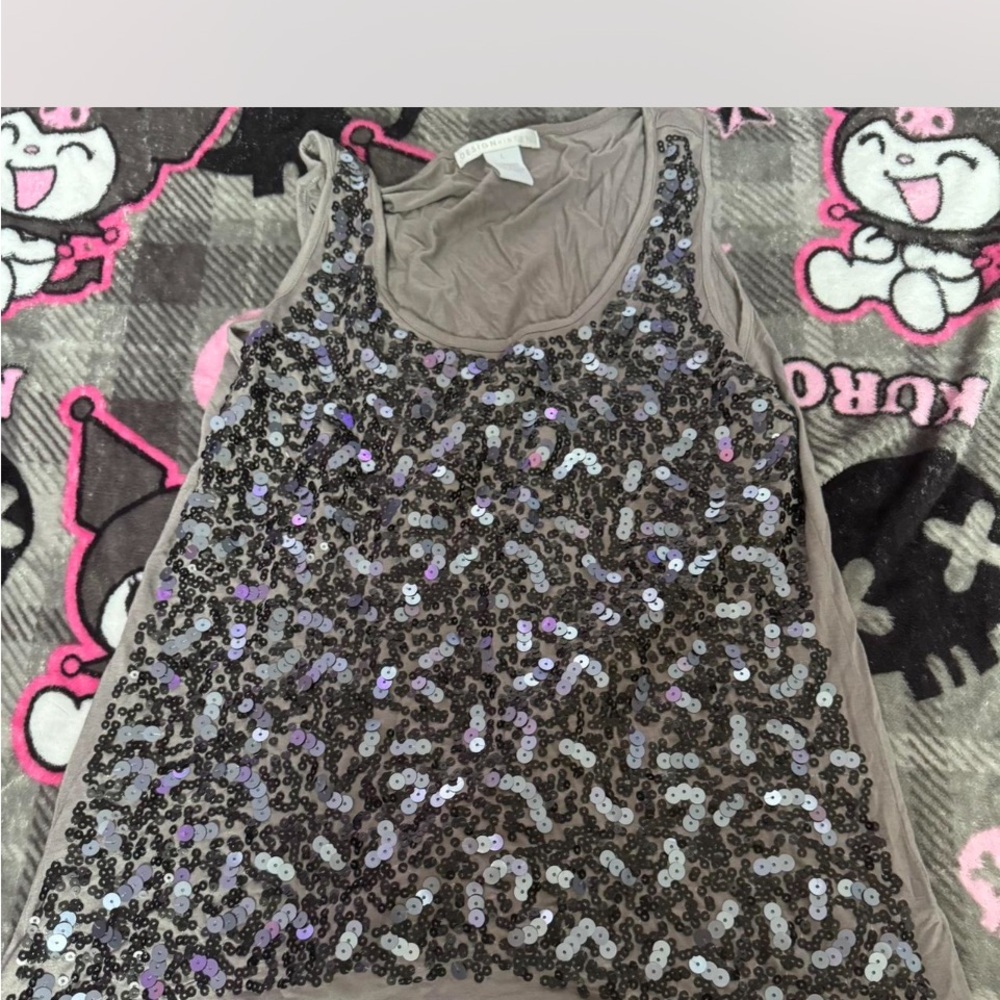 Design History taupe sequined top size L.